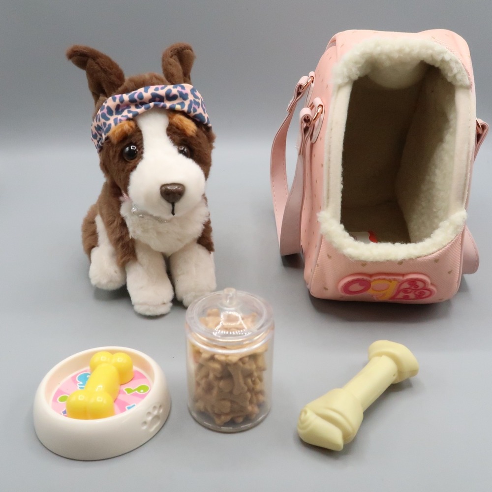 Our Generation Dog Carrier & Pet Plush Puppy for 18" Dolls Accessories Toy Lot